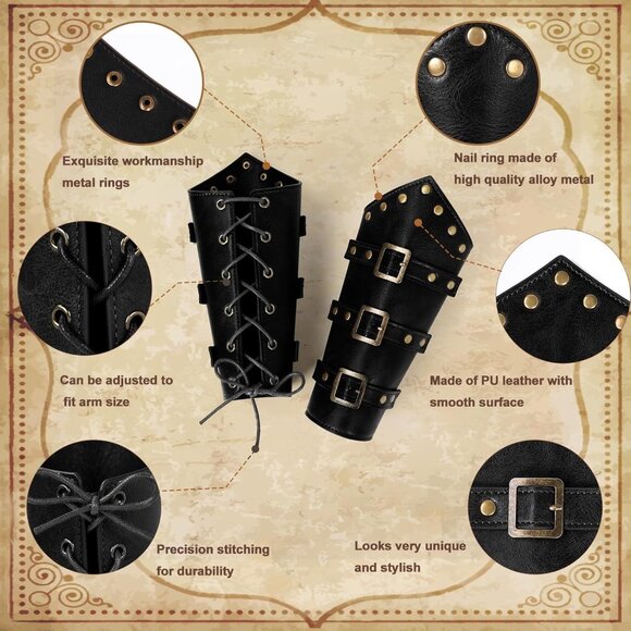 3PCS Renaissance Accessories Viking Medieval Belt Pouch Leather Bracers - Picture 3 of 8